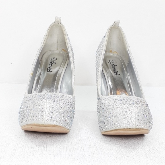 Flourish Silver Rhinestone Covered Heels Size 10 wedding holiday heels - Picture 7 of 10